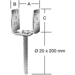 Stützenschuh verstellbar verzinkt, 60-140 x 70 x 115 x 315mm, CE-Kennzeichnung
