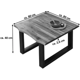 Sam Couchtisch Baumkante 80 x 80 cm Akazie cognacfarben schwarz Esra