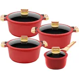 King Gourmet Topf-Set 8-tlg. 3 x Kochtopf + Stieltopf rot