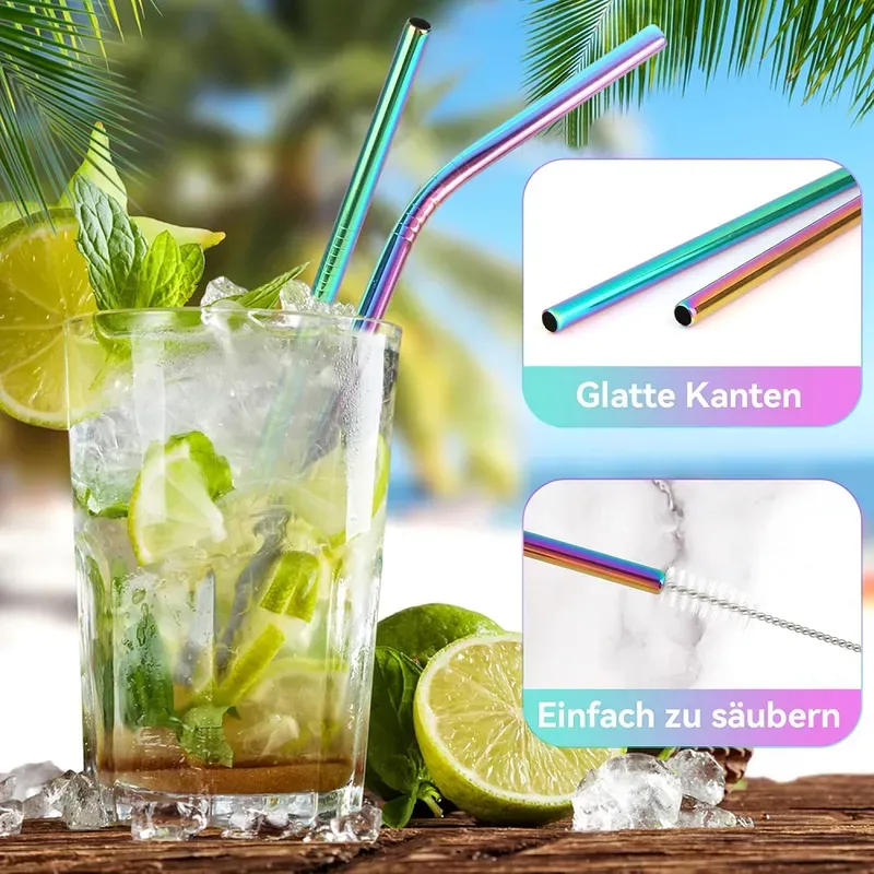 Huacan Edelstahl-Farbstrohhalm-Set, 5-teiliges Set