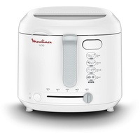 Moulinex AM4800 Mega 2kg Fritteuse, Fritteuse mit Öl, Anti-Geruchs-Filter, regelbare Temperatur, leichte Reinigung, knusprige Pommes, 1.800 Watt, für bis zu 8 Personen, Weiß/Silber