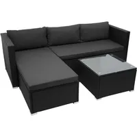 Mendler Poly-Rattan Garnitur HWC-F57, Balkon-/Garten-/Lounge-Set Sofa Sitzgruppe ~ schwarz, Kissen dunkelgrau ohne Deko-Kissen