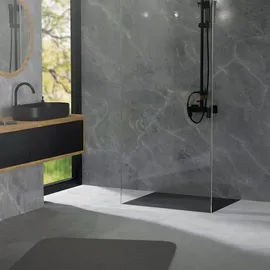 luxebath Duschwanne 90x80 cm Schwarz mit Ablaufgarnitur, SMC H:3cm