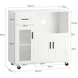 SoBuy Sideboard auf Rollen Küchenwagen Mikrowellenschrank Rollwagen Fsb78-w