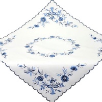 Espamira Tischdecke 110x110 cm Küche Zwiebelmuster Gestickt Mitteldecke Küchendecke Weiß Blau Landhaus 100% Polyester