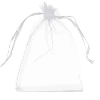 Hasaller 100 Stück Organza-Beutel für Hochzeitsgeschenke, weiße Geschenkbeutel, Stoff-Partytüten mit Kordelzug, Schmuck, Süßigkeiten (15 x 20 cm)
