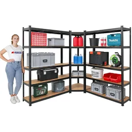 Proregal Mega Deal Eckregal | 2x Schwerlastregal Ragnar HxBxT 180x190x40cm Fachlast 175kg Schwarz Kellerregal, Steckregal, Garagenregal, Lagerregal