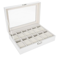 Uhrenbox mit 12 Fächern, Uhrenkoffer Schaukasten Uhrenkasten Uhrenvitrine, Abschließbarer Uhrenkasten mit Glasdeckel