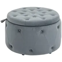 Homcom Sitzhocker mit Stauraum, Polsterhocker Aufbewahrungsbox mit Deckel Runde Ottomane, Sitztruhe mit Samtoptik, Knöpfen Grau, Ø60 x 40 cm Wohnzimmer, Hocker, Sitzhocker