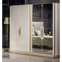 Casa Padrino Kleiderschrank Luxus Barock Schlafzimmerschrank Weiß / Gold - Verspiegelter Massivholz Kleiderschrank im Barockstil - Barock Schlafzimmer Möbel