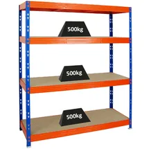 Proregal Schwerlastregal Metall 180x160x60cm blau/orange 4 Spanplatten-Ebenen Fachlast 500kg