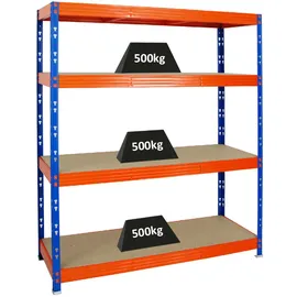Proregal Schwerlastregal Metall 180x160x60cm blau/orange 4 Spanplatten-Ebenen Fachlast 500kg