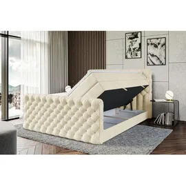 altdecor Boxspringbett mit Matratze, Topper, Polsterbett mit, Bettkasten BOXI8-Z KING | Beige Holzwerkstoff, Höhe ca. 20 cm 140x200 cm, Schlafzimmer, Betten, Boxspringbetten