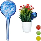 Relaxdays Bewässerungskugel 2er Set, dosierte Bewässerung Pflanzen u. Blumen, Gießhilfe Büro, Urlaub, Ø 6 cm, Glas, blau, H x D: ca. 15 x 6 cm