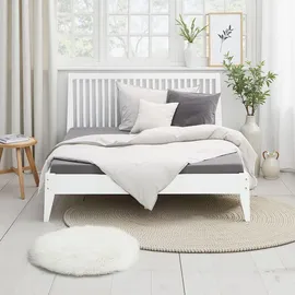 Homestyle4u Holzbett 140x200 Bettgestell Weiß Holz mit Lattenrost - Weiß