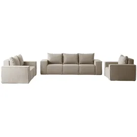 Fun Möbel Sofaset Designersofa ESTELLE 3-2-1 mit Schlaffunktion, in Stoff Poso beige