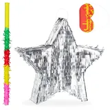 relaxdays Papierdekoration 3 tlg. Pinata Set Stern gelb|orange|silberfarben