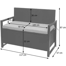 Mendler HWC-F39 2er Sitzbank 120 x 60 x 45 cm Braun/Grün