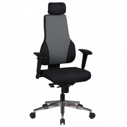 KADIMA DESIGN Chefsessel "Fabio": 3-Punkt-Synchronmechanik, ergonomische Rückenlehne, höhenverstellbare Kopfstütze, Aluminium-Fußkreuz, 120 kg Belastbarkeit.