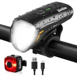 Deilin Upgraded LED Fahrradlicht Set, StVZO Zugelassen USB Aufladbar Fahrradbeleuchtung, IPX5 Wasserdicht Fahrradlicht Vorne Frontlicht& Rücklicht Set