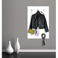 Garderobenleiste QUEENCE "Girlsclub", schwarz (schwarz, weiß), B:80cm H:120cm T:3cm, Acrylglas, Garderobenhalter