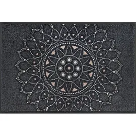 Wash+Dry FUßMATTE Purnima, Anthrazit, Beige, Textil, Ornament, rechteckig, 50x75 cm, Oeko-Tex® Standard 100, für Fußbodenheizung geeignet, lichtunempfindlich, rutschfest, Teppiche & Böden, Fuß & Stufenmatten, Fußmatten und Schmutzfangmatten