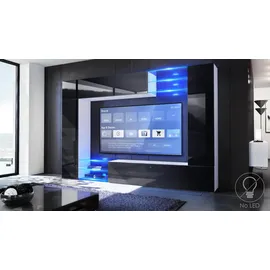 Vladon Wohnwand, Schwarz Hochglanz, Holzwerkstoff, 262x182.5x39 cm, Wohnzimmer, Wohnwände, Wohnwand-Sets