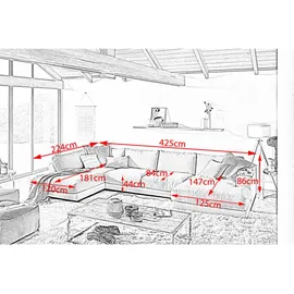 KAWOLA Wohnlandschaft U-Form Madeline Cord Longchair rechts grau