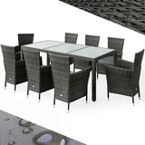 CASARIA Polyrattan 8 Stühle Stapelbar 190x90cm Gartentisch Glas Wetterfest Outdoor Modern Terrasse Sitzgruppe Essgruppe Garnitur Set Grau