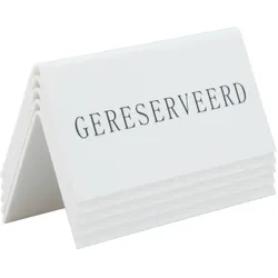 Securit® Reserviert Tischaufsteller, NIEDERLÄNDISCH, weißes Acryl mit schwarzer Schrift, 5er Set