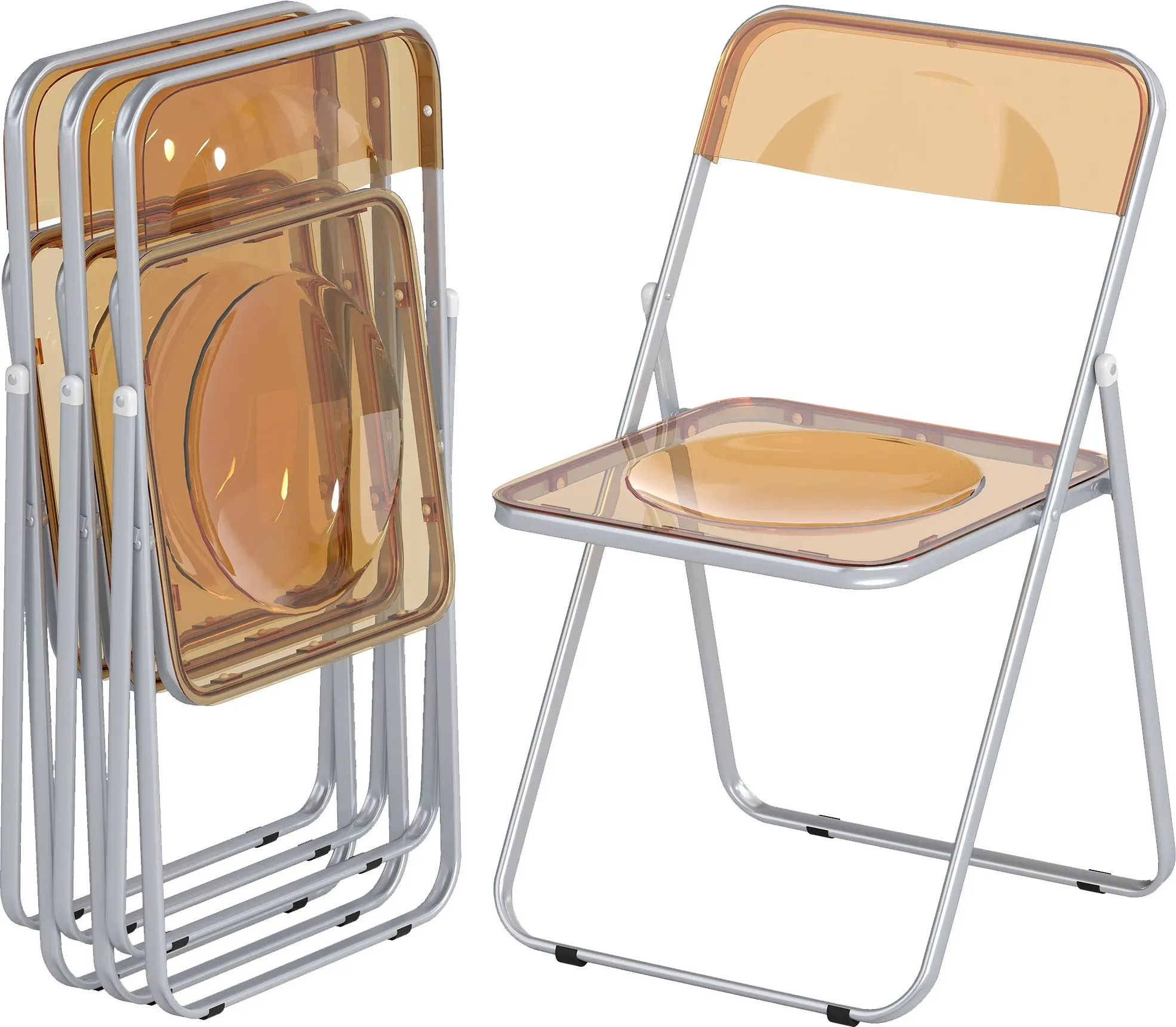 HOMCOM Set aus 4 klappbaren Stühlen aus Acryl, platzsparende zusammenklappbare Stühle aus Stahl, klappbarer Stuhl für Innenbereich für Zuhause, Büro, Party und Veranstaltungen, 47x48x75 cm, Orange   Aosom