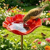 vogeltränke stehend, Vogeltränke Blumenform Gartenstecker, Dekorative Tränke Und Fütterschale Für Vögel Und Insekten, Passend Für Garten, Terrasse, Hof Und Rasen Zur Stilvollen (Rot)