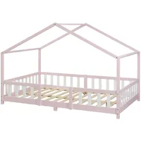[en.casa] Kinderbett Treviolo 120 x 200 cm Kiefer massiv lackiert Rosa/Weiß