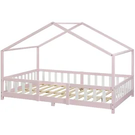 [en.casa] Kinderbett Treviolo 120 x 200 cm Kiefer massiv lackiert Rosa/Weiß