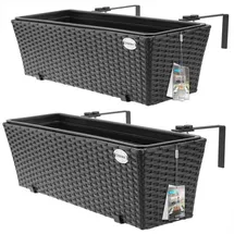 CASARIA Polyrattan Blumenkasten Set 2-tlg. 60 x 20 x 19 cm schwarz