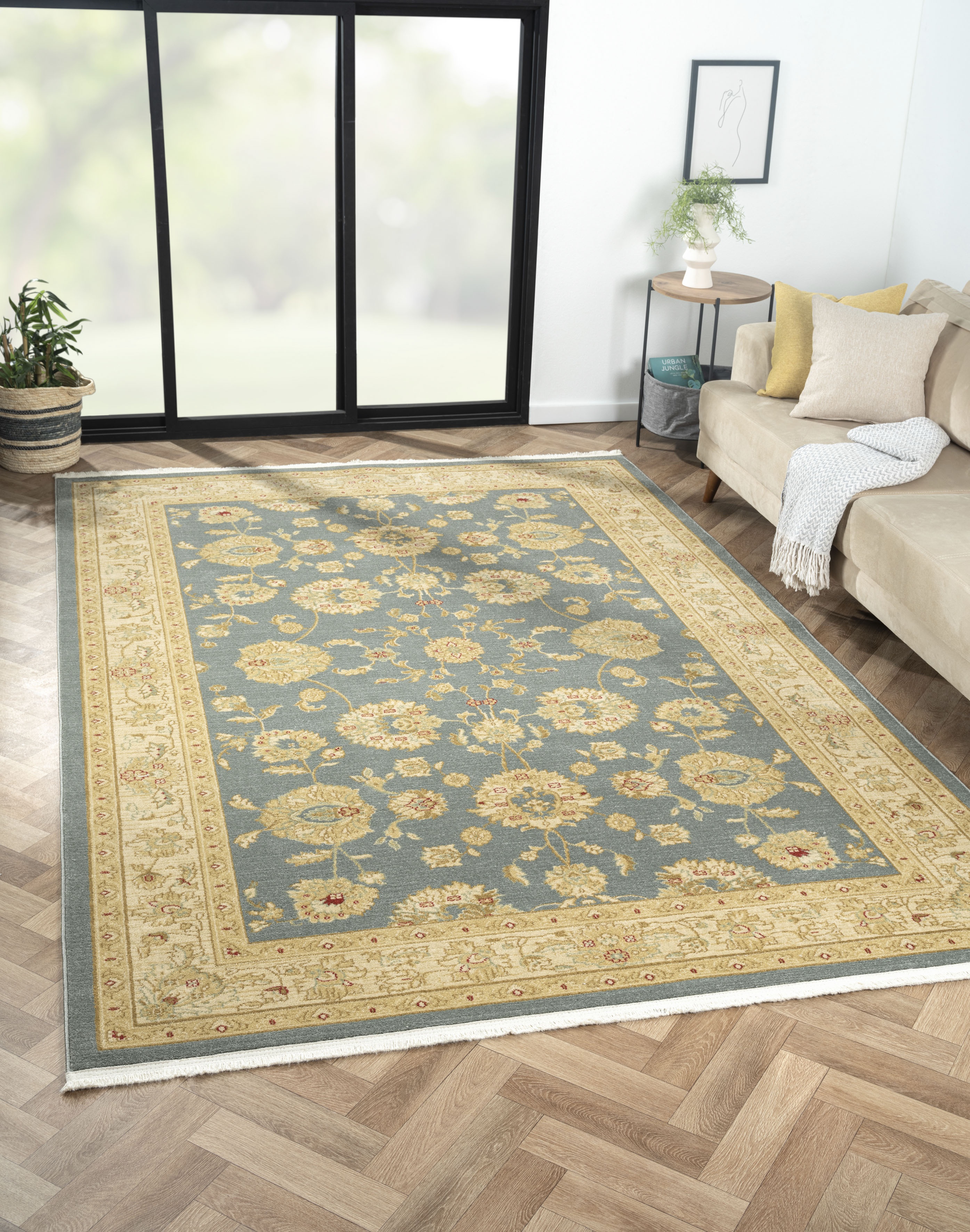 Teppich MYFLAIR MÖBEL & ACCESSOIRES "Maryam 5" Teppiche Gr. B/L: 200 cm x 290 cm, 7,5 mm, 1 St., blau (dunkelblau, hellblau, creme) Orientalische Muster Kurzflor, Orient Optik, edler Glanz, mit Fransen, besonders weich