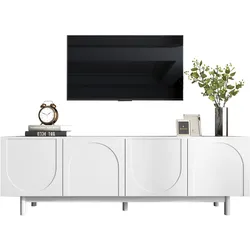 Merax Leichte Lowboard-TV-Möbel im Luxusstil, strukturierte Türen, verstellbare Trennwände, Weiß