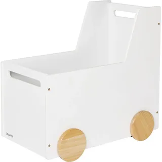 Onvaya ONVAYA® Spielzeugkiste aus Holz | Weiß | Lauflernwagen mit Gummirädern | Geräuscharm | individuell gestaltbar | kinderleichter Zusammenbau