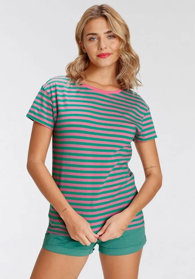 AJC T-Shirt im lässigen Streifen-Design grün|rosa 36/38 (S)