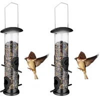 Relaxdays Vogelfutterspender zum Aufhängen, Futtersäule Vögel, 4 Entnahmestellen, Futterspender Wildvögel, schwarz