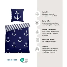 SCHIESSER Bettwäscheset Marina | Renforcé | 2-teilig | 135 x200 marine-weiß