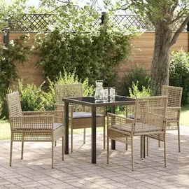 vidaXL 5-teilige Garten-Essgruppe mit Kissen Beige Poly Rattan