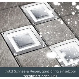 Melitec 3er Set Solar Bodenleuchte SEL05 – LED befahrbar, IP67, bis 750 kg, Edelstahl matt gebürstet, inkl. Akku