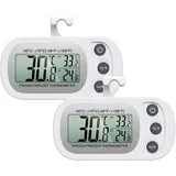 ORIA Kühlschrank Thermometer, 2 Stk. Digitale Gefrierschrank Thermometer, Refrigerator Thermometer mit Max/Min Aufzeichnung, Magnetische Adsorption & Haken, für Hause, Bars, Cafés - Weiß x 2er