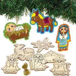 Weihnachtsgeschichte Holzdekorationen um Ausmalen  (pro Set 12) Bastelaktivitäten zu Weihnachten