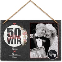 PR Print Royal Schiefertafel selbst gestalten- Fotocollage - 50 Jahre - Personalisiertes Geschenk zur goldenen Hochzeit mit Foto, Namen und Datum - zum Aufhängen, 20 x 30 cm