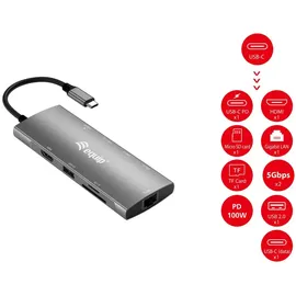Equip Dock USB-C->HDMI Gigabit LAN, USB3.0.100WPD SD/TF 0.25m
