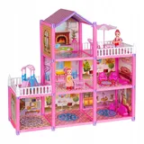 ebran trade Puppenhaus 3 Etagen rosa 129tlg