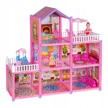 ebran trade Puppenhaus 3 Etagen rosa 129tlg