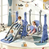 Foerpl-4-in-1 Kinderrutsche, Babyrutsche Ab 1 Jahr Outdoor Mit Basketballkorb, Schaukelstuhl, Schaukel, Rutsche Für Drinnen Und Draußen Für Kleinkinder Indoor Und Outdoor Freistehende Rutsche